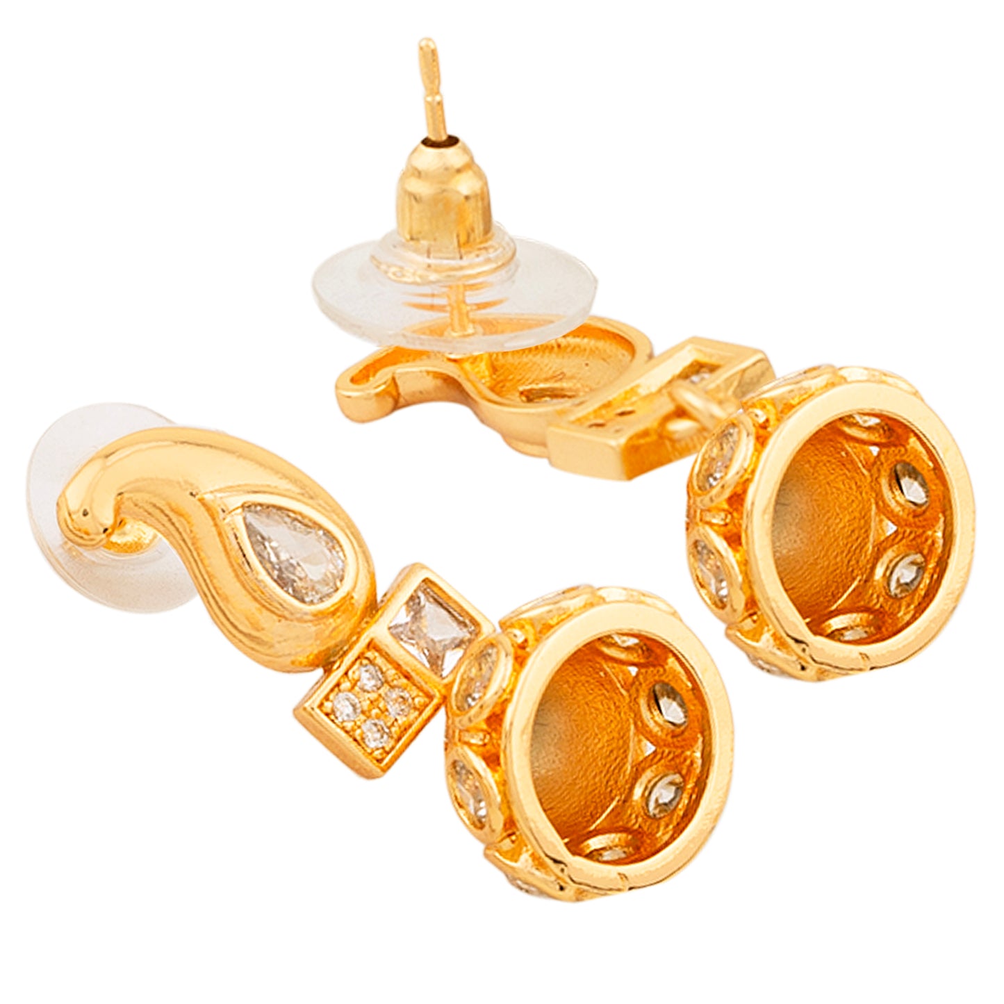 Jewellity Crystal Studded Gold-Plated Necklace and Earrings Set, Floral Design with Paisley Pattern, NSG-108