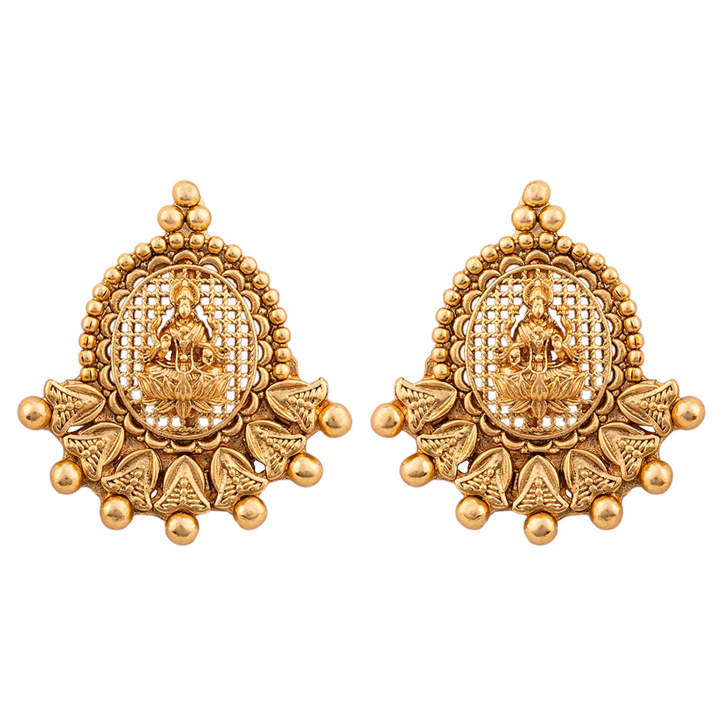Temple Design Gold-Plated Necklace and Earrings Set, Traditional Indian Style, Goddess Motif