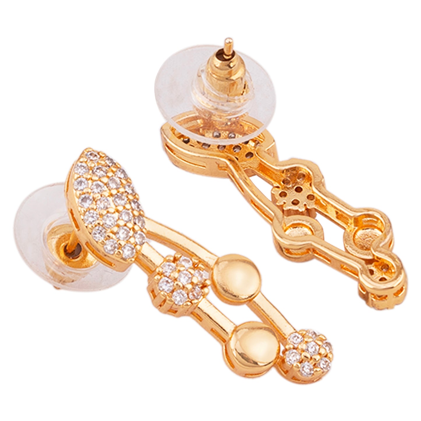 Jewellity Crystal-Studded Gold-Plated Necklace and Earrings Set, Sleek, Rose Gold Finish, With Adjustable Chain