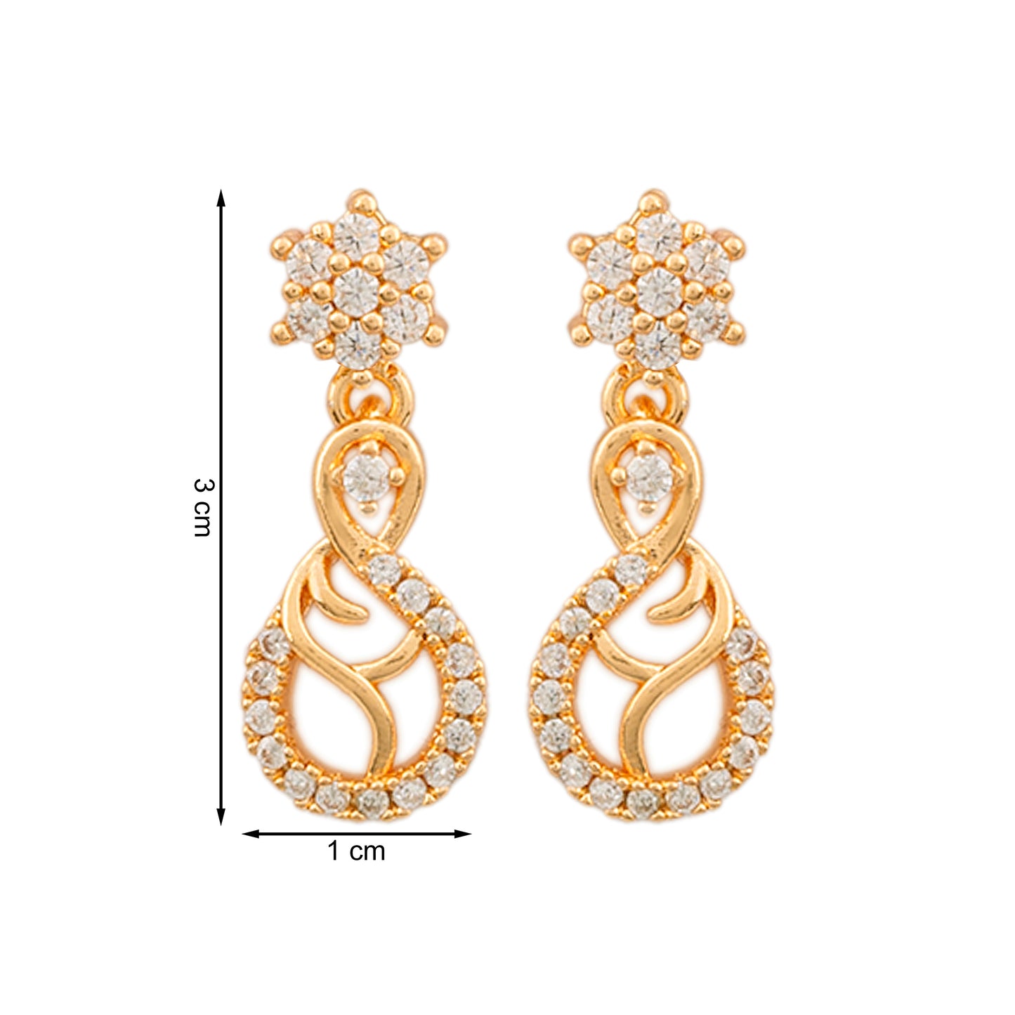 Jewellity Crystal-Studded Gold-Plated Necklace and Earrings Set, Modern Floral Paisley Design, Sleek Look, Rose Gold Finish, NSG-109