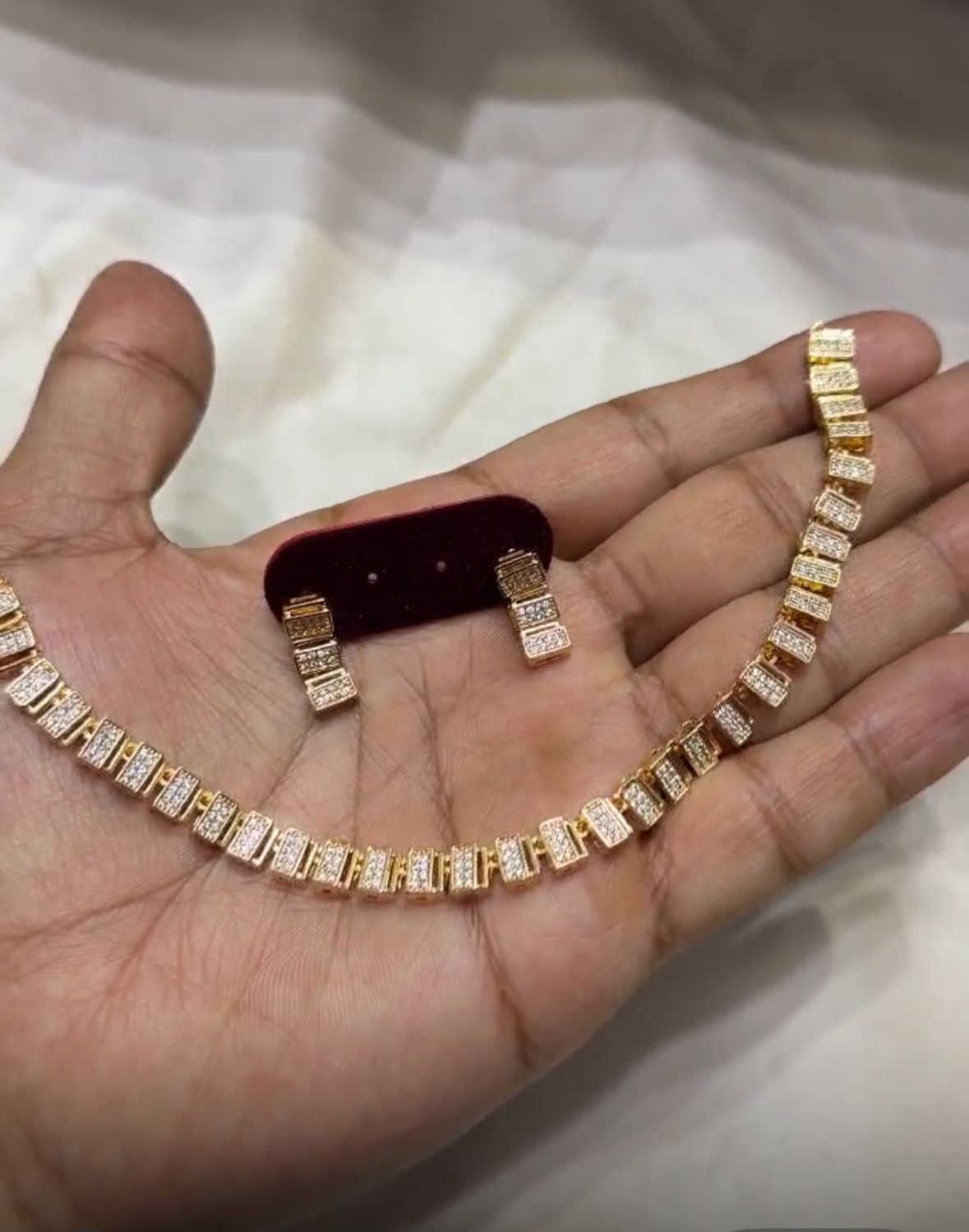 Jewellity Crystal-Studded Sleek Gold Necklace and Earrings Set