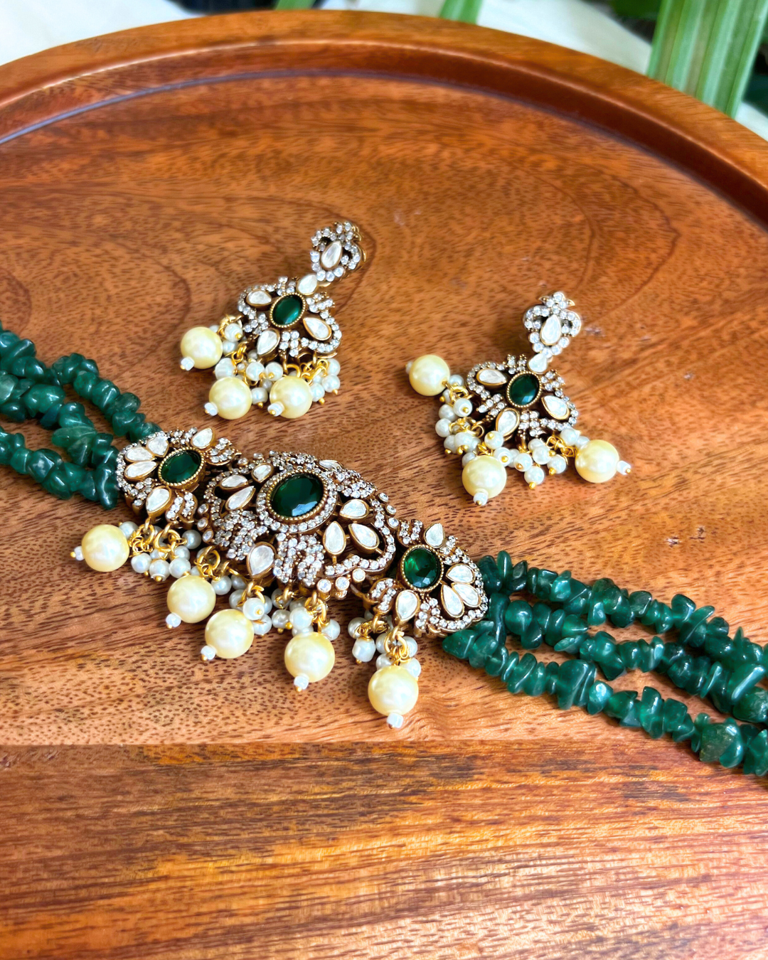 Green Two Tone Kundan and Stone Choker Necklace