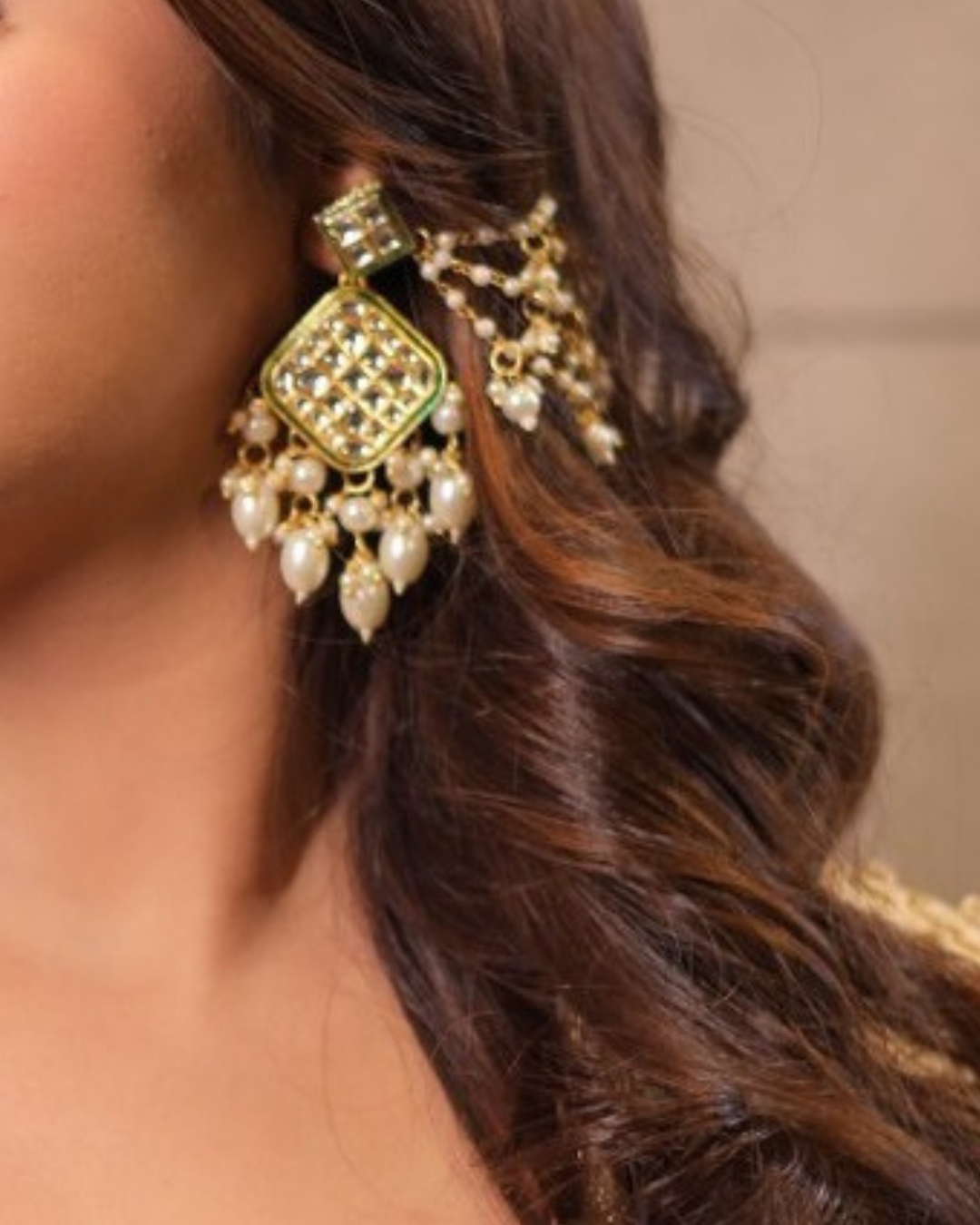 Anarika Kundan Earrings with Earchains