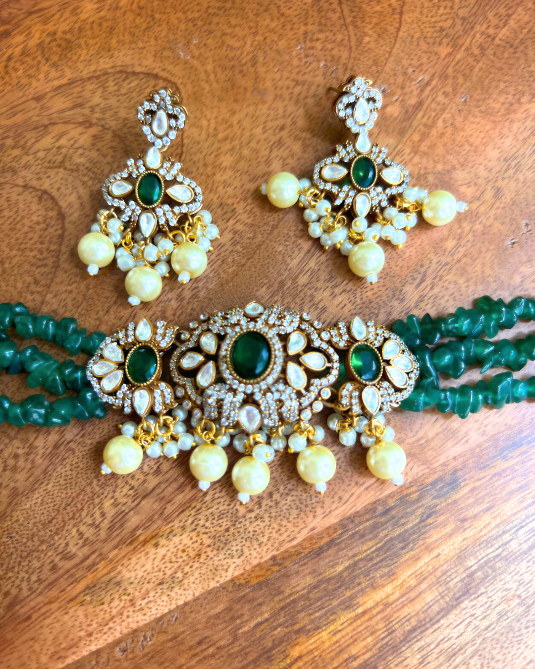 Green Two Tone Kundan and Stone Choker Necklace