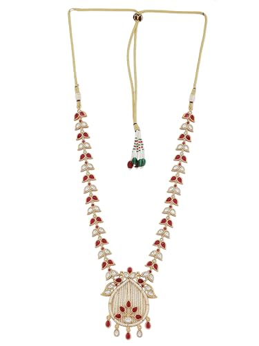 Jewellity Ruby Red Stone with Kundan and White Pearls Designer Necklace With Earrings For Women NSG-195