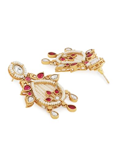 Jewellity Ruby Red Stone with Kundan and White Pearls Designer Necklace With Earrings For Women NSG-195