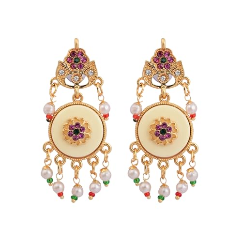 Jewellity Pearl Necklace Set with MOP Statement Pieces with Multicolour Stones and Earrings For Women/Girls NSG-1115