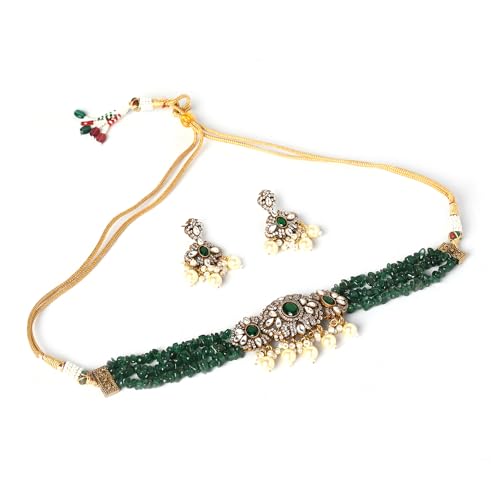 Green Two Tone Kundan and Stone Choker Necklace