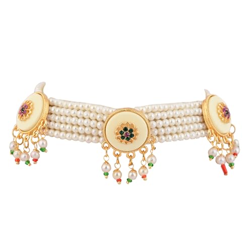 Jewellity Pearl Necklace Set with MOP Statement Pieces with Multicolour Stones and Earrings For Women/Girls NSG-1115