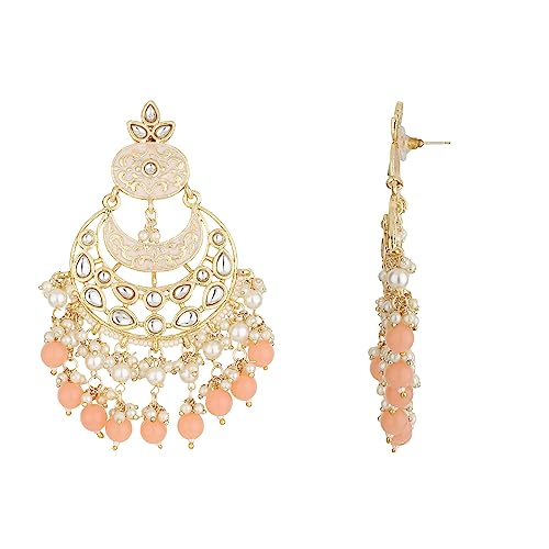Jewellity Peach Chandbali Kundan Earrings For Women/Girls ERK-5114
