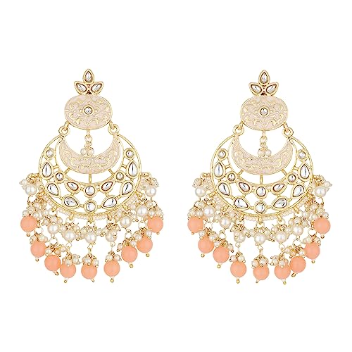 Jewellity Peach Chandbali Kundan Earrings For Women/Girls ERK-5114