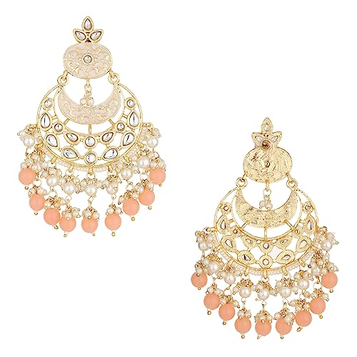 Jewellity Peach Chandbali Kundan Earrings For Women/Girls ERK-5114