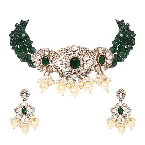 Green Two Tone Kundan and Stone Choker Necklace