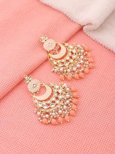 Jewellity Peach Chandbali Kundan Earrings For Women/Girls ERK-5114
