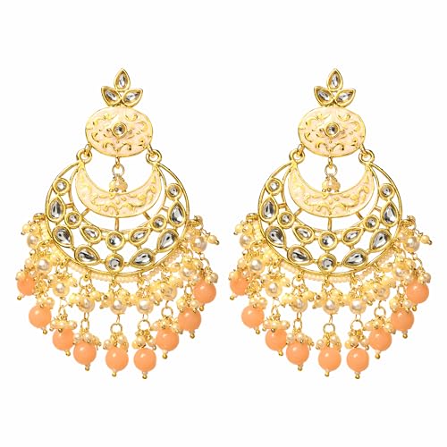 Jewellity Peach Chandbali Kundan Earrings For Women/Girls ERK-5114