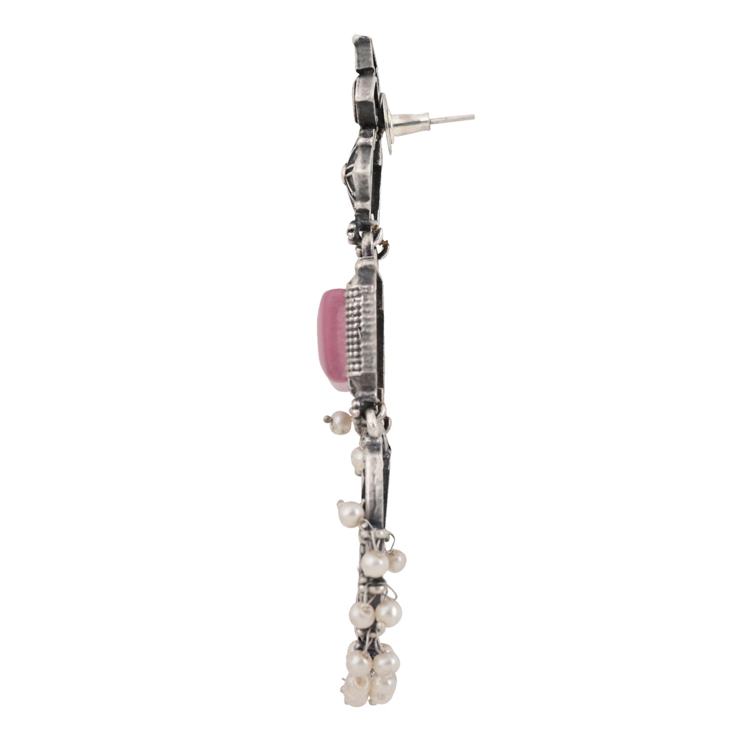Jewellity Pink Stone Oxidised Silver Fashion Earrings For Girls/Women ERF-320