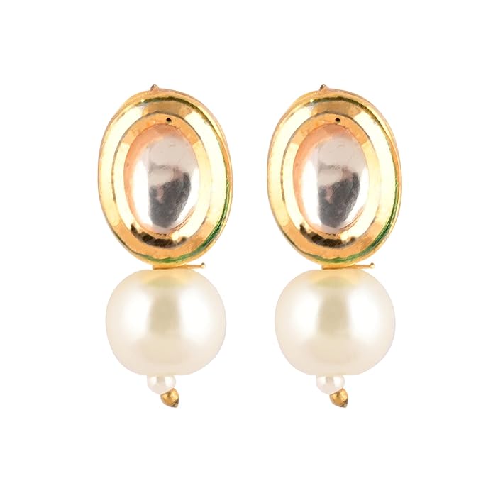 Three Line Pearl Choker Necklace with Gold Kundan Stud Earrings (NSK-5269)