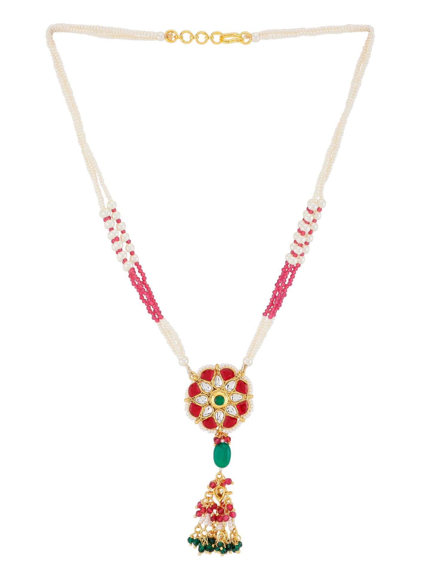 Jewellity Ruby Red, White and Green Designer Pendant Necklace With Earrings Set For Girls/Women PSG-199