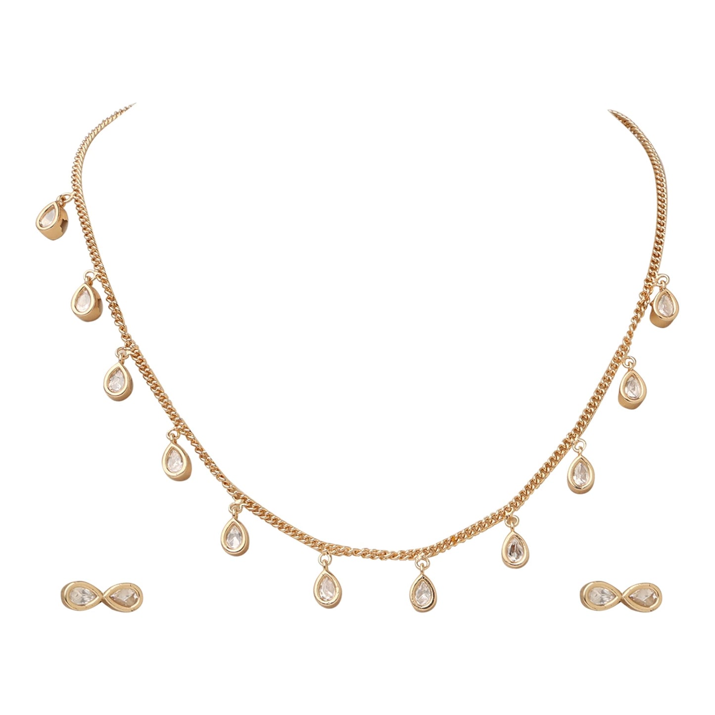 Sparkling Droplets Kundan Chain Necklace Set