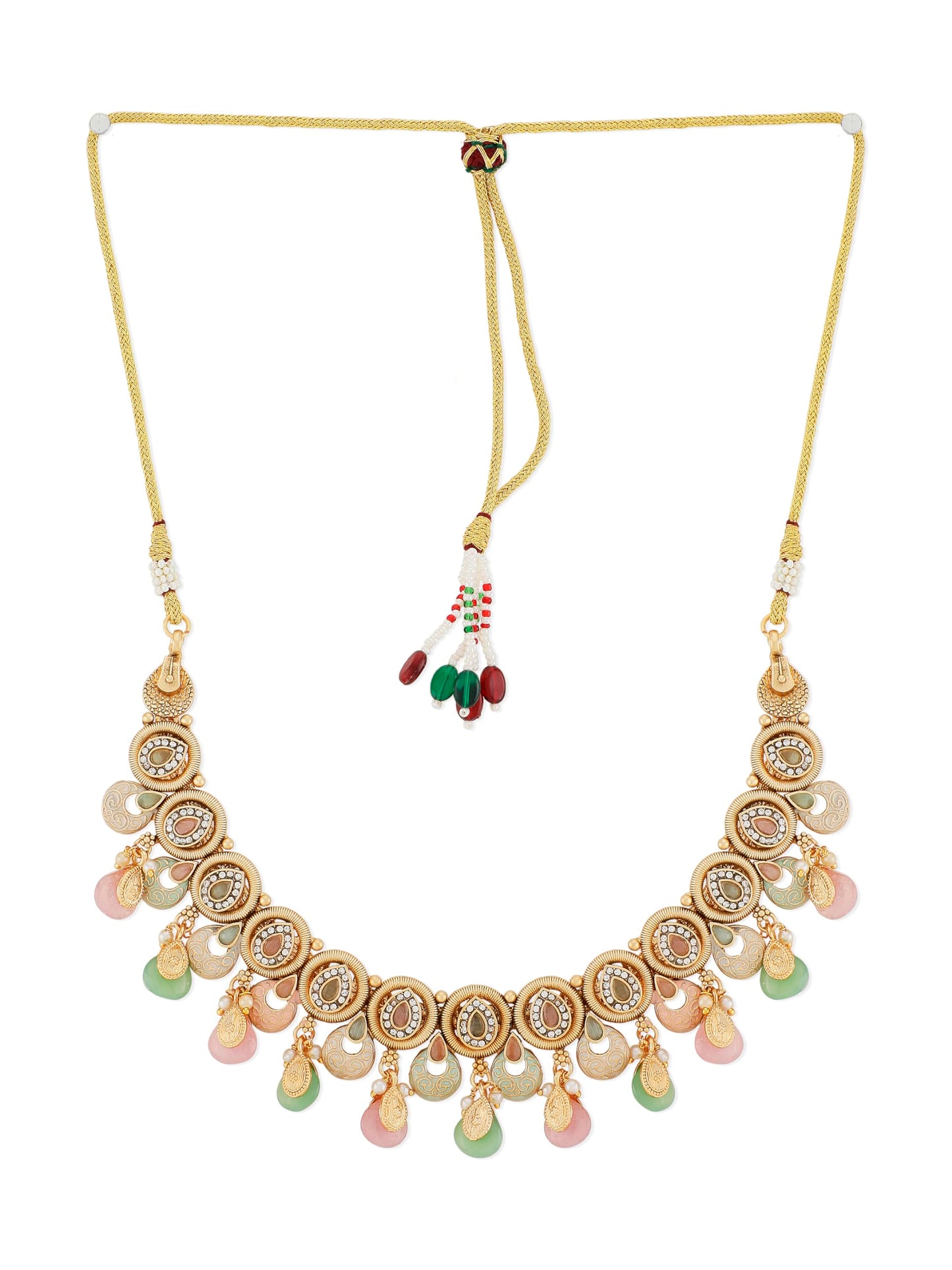 Jewellity Pastel colour Meenakari Gold Necklace With Earrings and Tika For Women/Girls NSTG-192