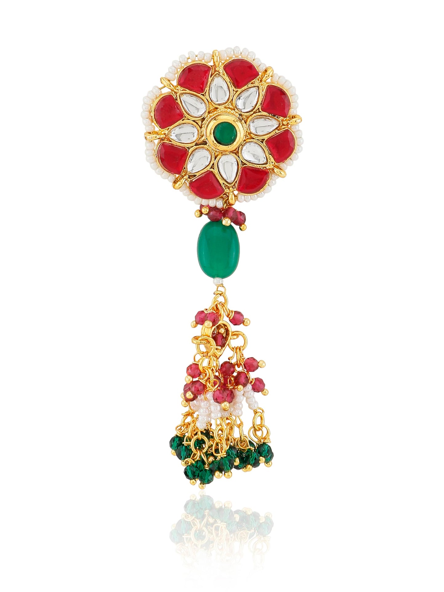 Jewellity Ruby Red, White and Green Designer Pendant Necklace With Earrings Set For Girls/Women PSG-199