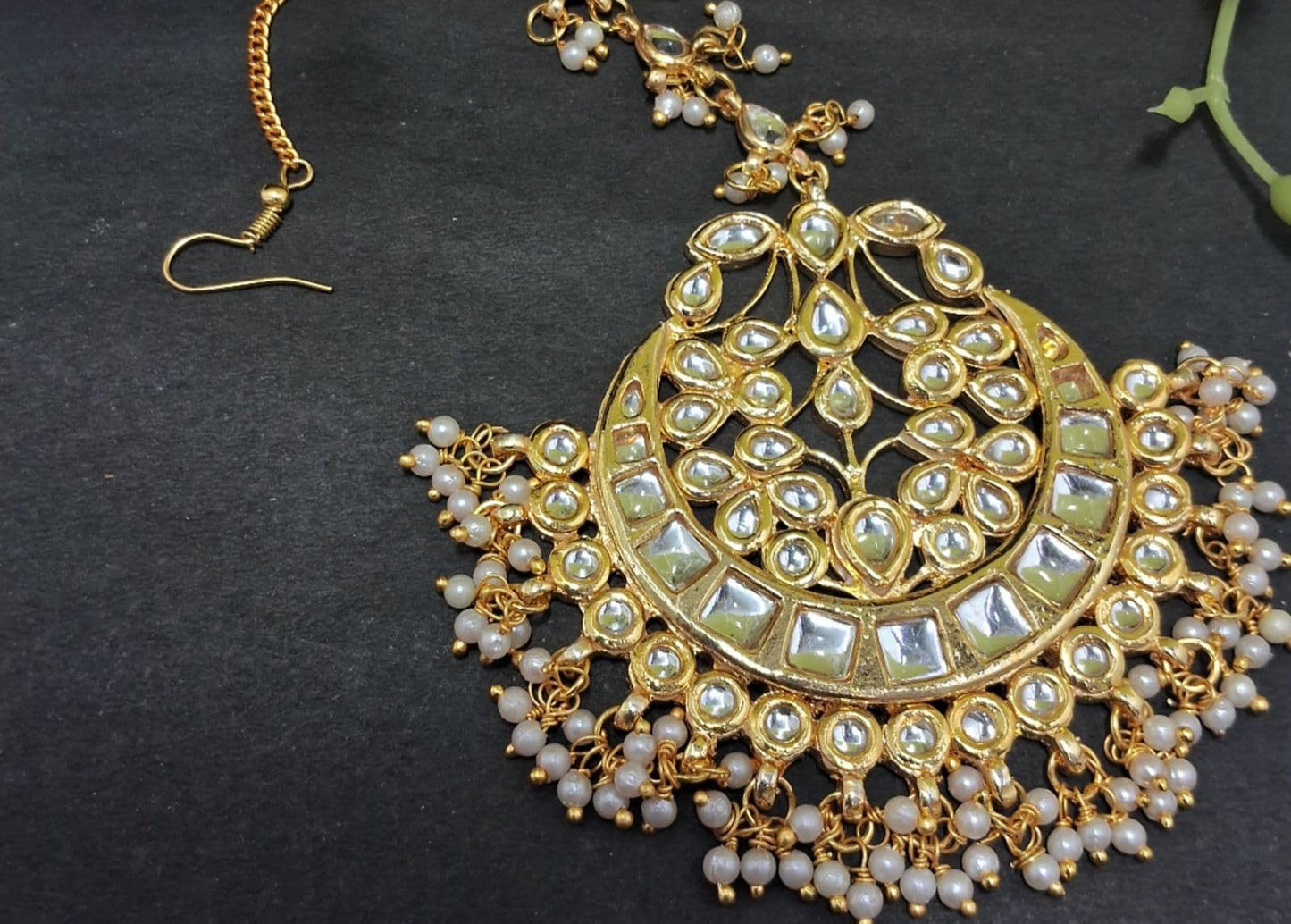 Jewellity Traditional Gold Kundan Maangtikka, Sheeshfool/Wedding/Hair Accessory, Indian Bridal Jewelry For Girls/Women TK-5259