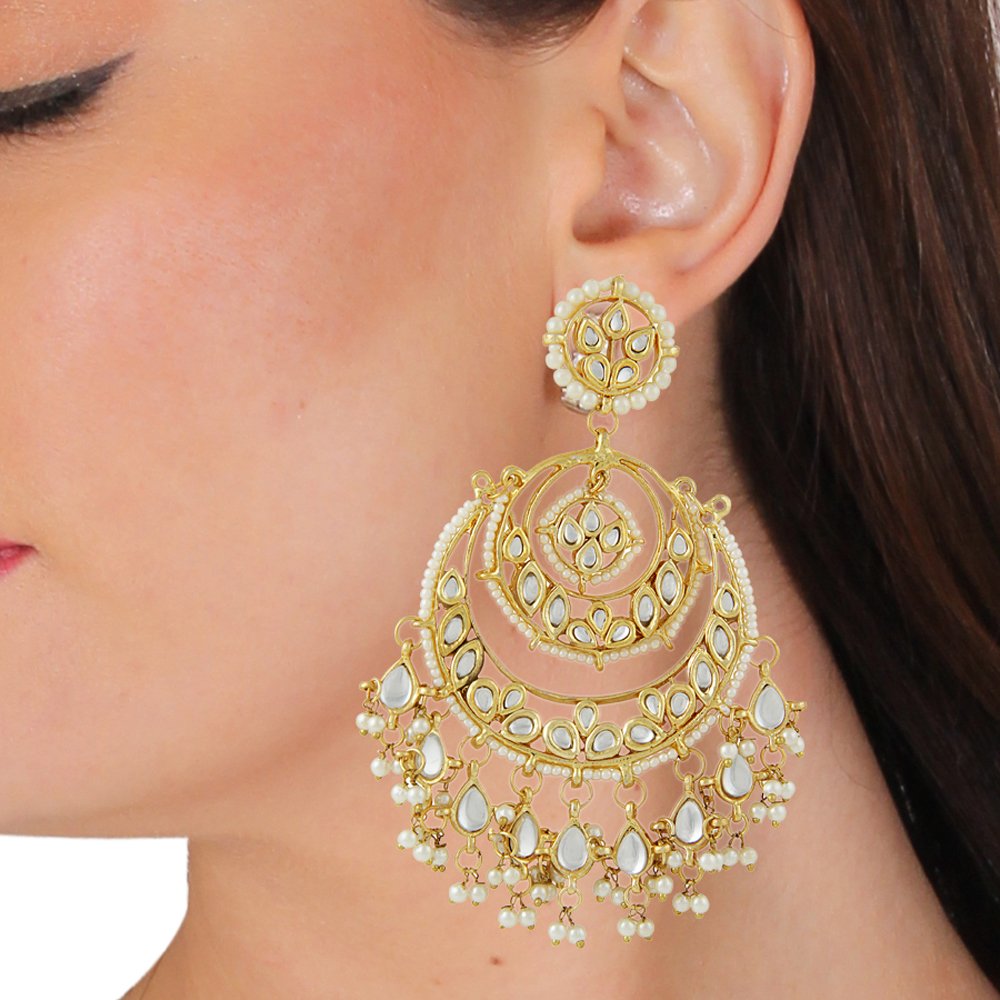 Double Chandbalis With Kundan And Pearl Droppings