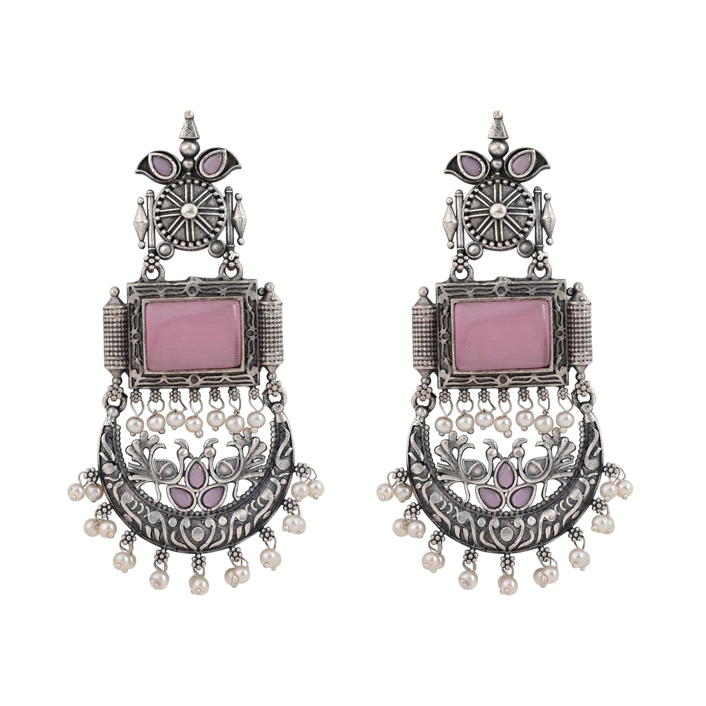 Jewellity Pink Stone Oxidised Silver Fashion Earrings For Girls/Women ERF-320