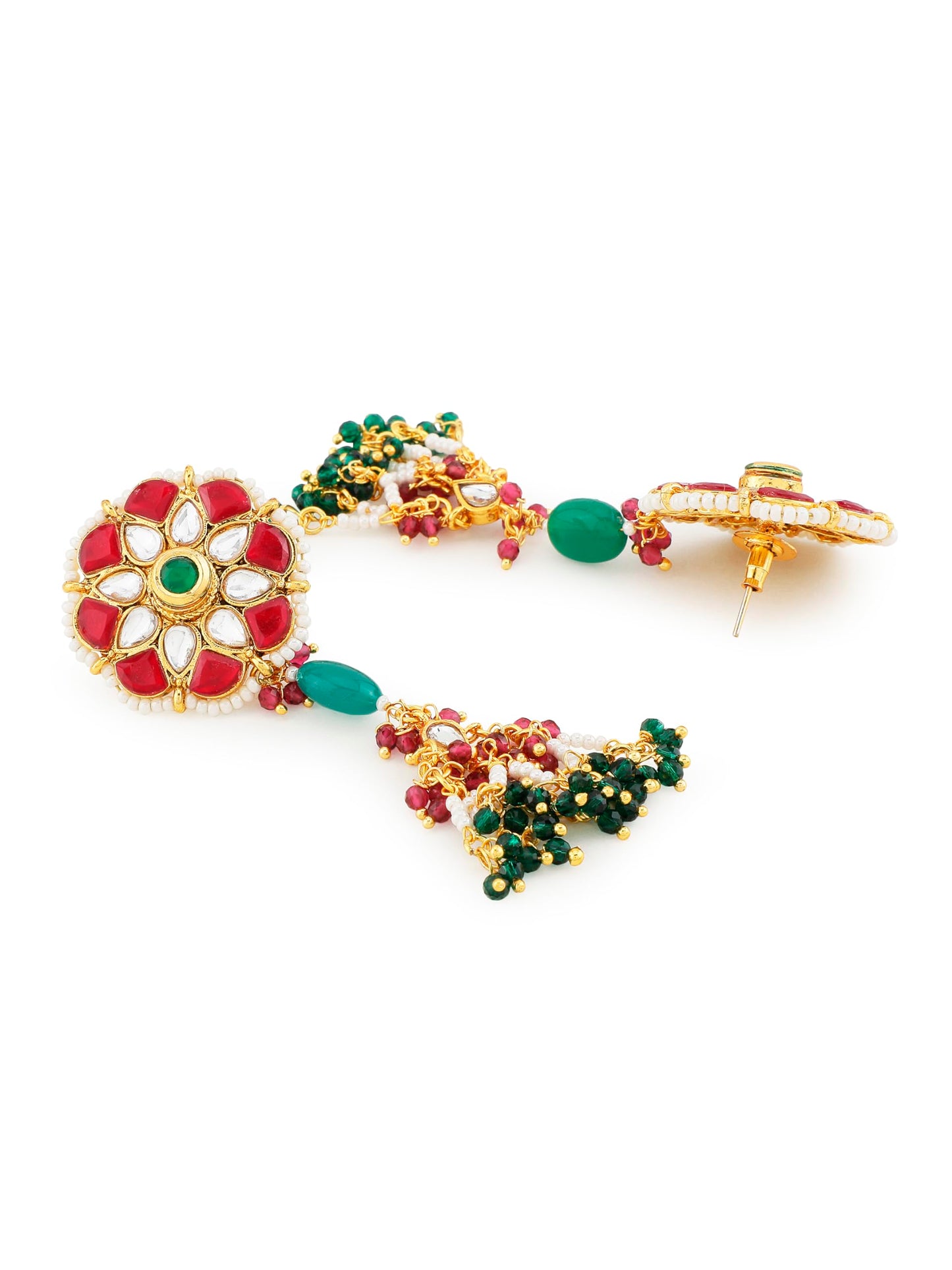 Jewellity Ruby Red, White and Green Designer Pendant Necklace With Earrings Set For Girls/Women PSG-199