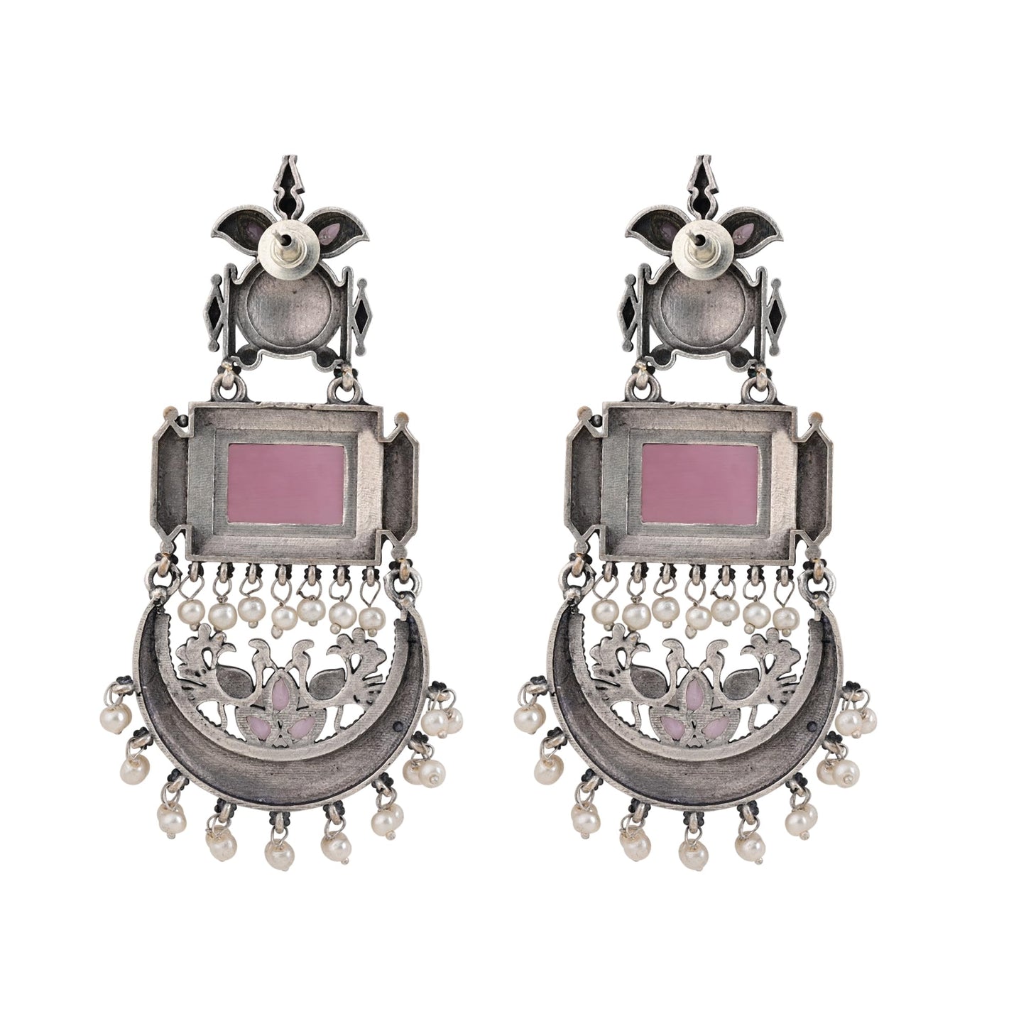 Jewellity Pink Stone Oxidised Silver Fashion Earrings For Girls/Women ERF-320