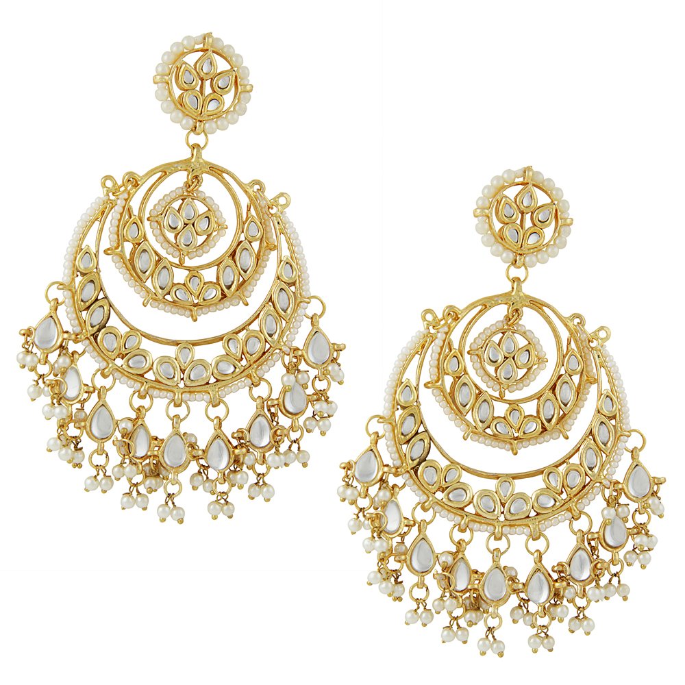 Double Chandbalis With Kundan And Pearl Droppings