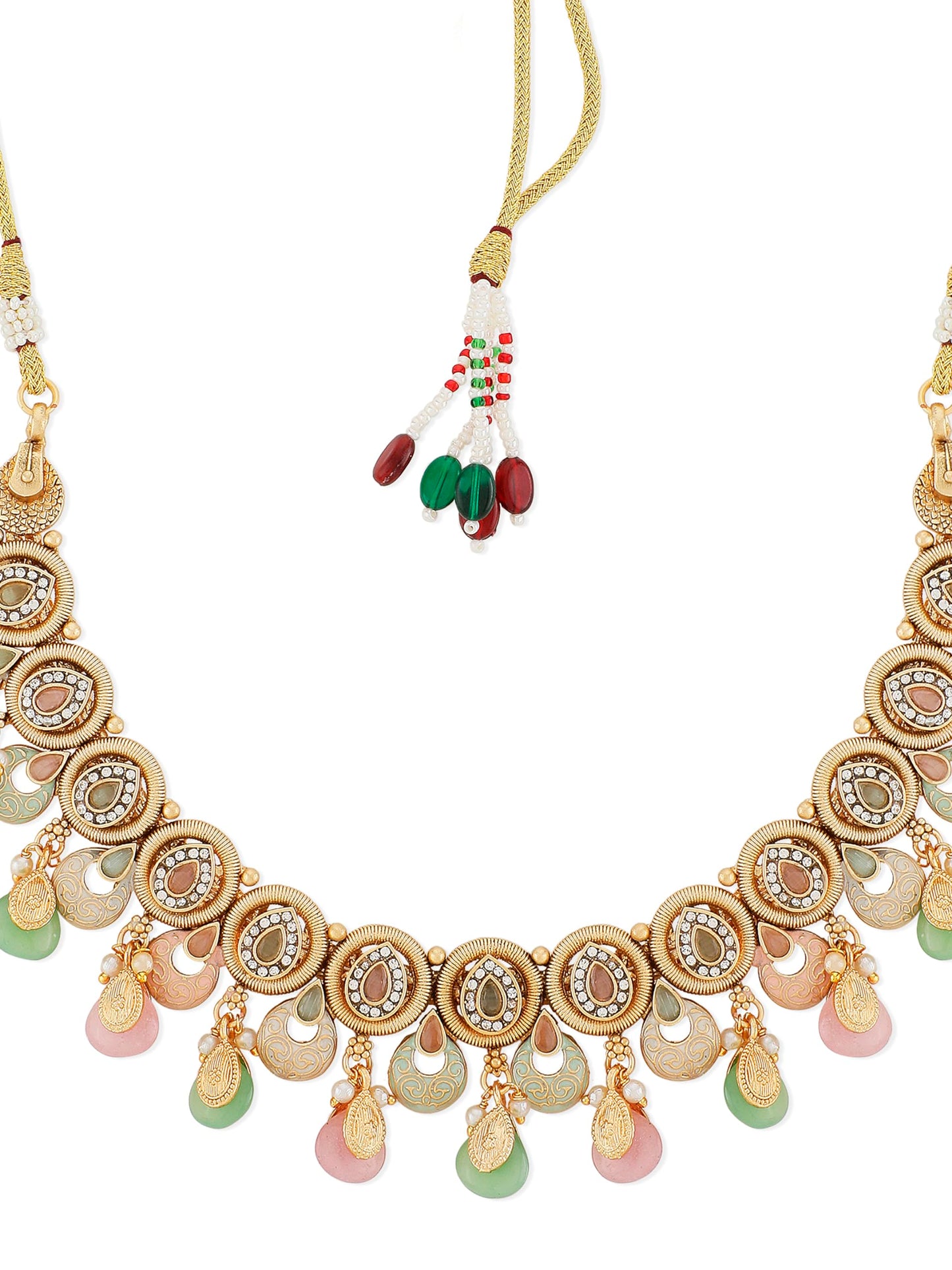 Jewellity Pastel colour Meenakari Gold Necklace With Earrings and Tika For Women/Girls NSTG-192