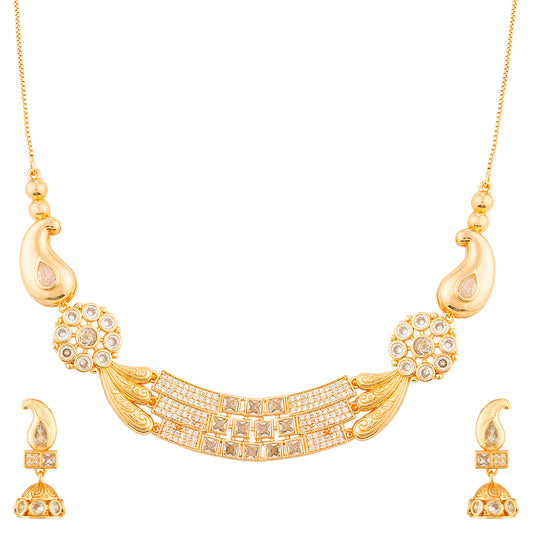 Jewellity Crystal Studded Gold-Plated Necklace and Earrings Set, Floral Design with Paisley Pattern, NSG-108