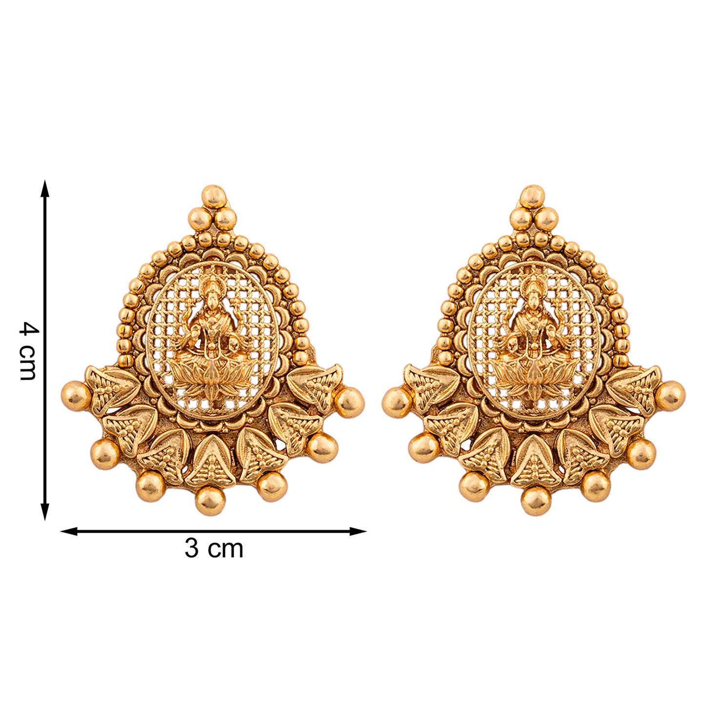Temple Design Gold-Plated Necklace and Earrings Set, Traditional Indian Style, Goddess Motif