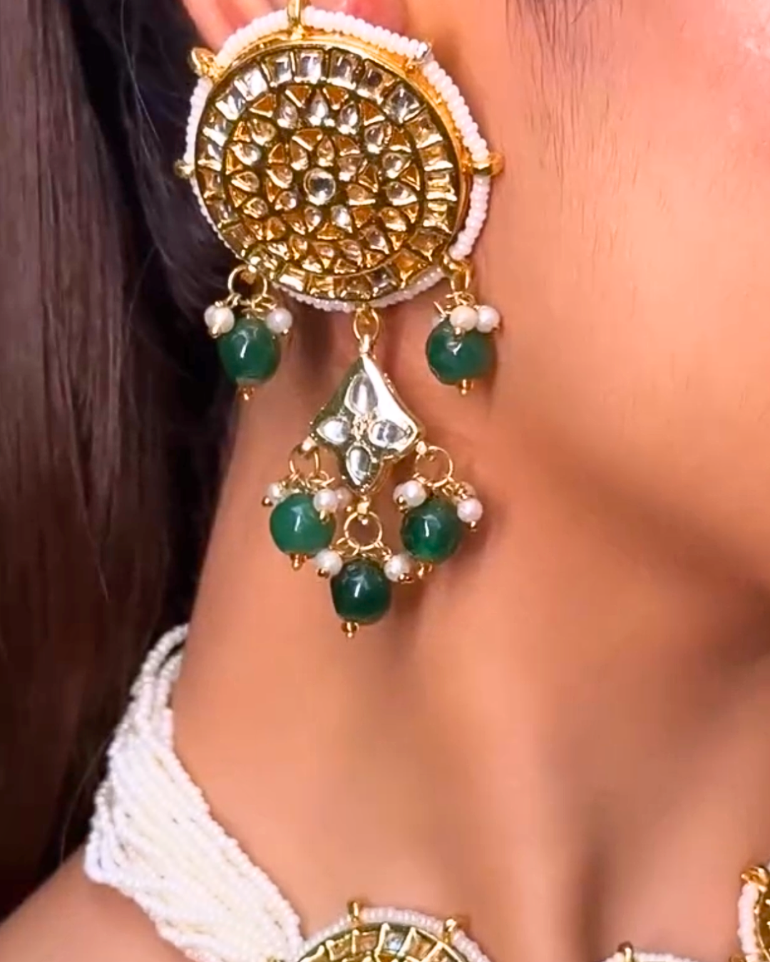 Chakra Green & White Kundan Choker Necklace