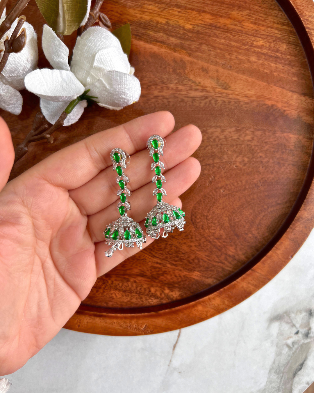 Green Diamond Jhumkis