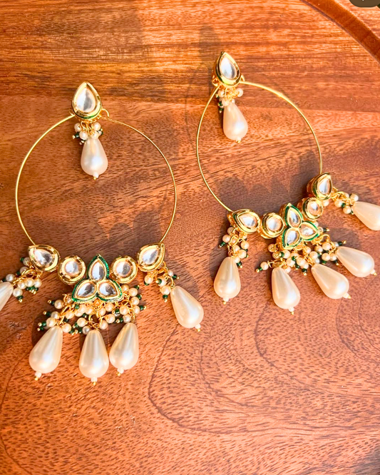 White Kundan Bali Dangle Earrings