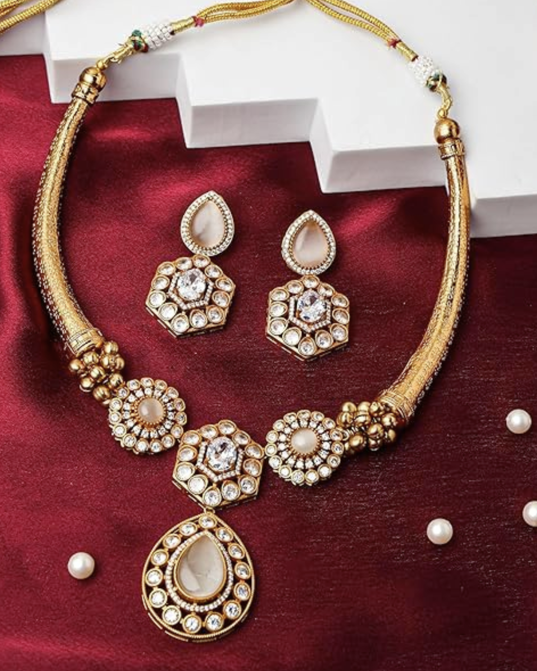 Traditional Hasli Necklace Set with Crystal Studded Pendant
