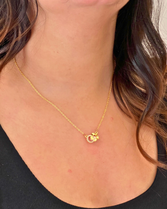 Dainty Crystal Studded Floral Pendant