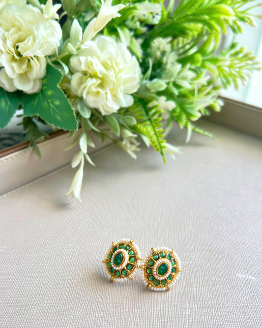 Green Pearls Studs