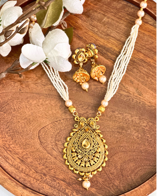 Antique Gold Stone Pendant Set