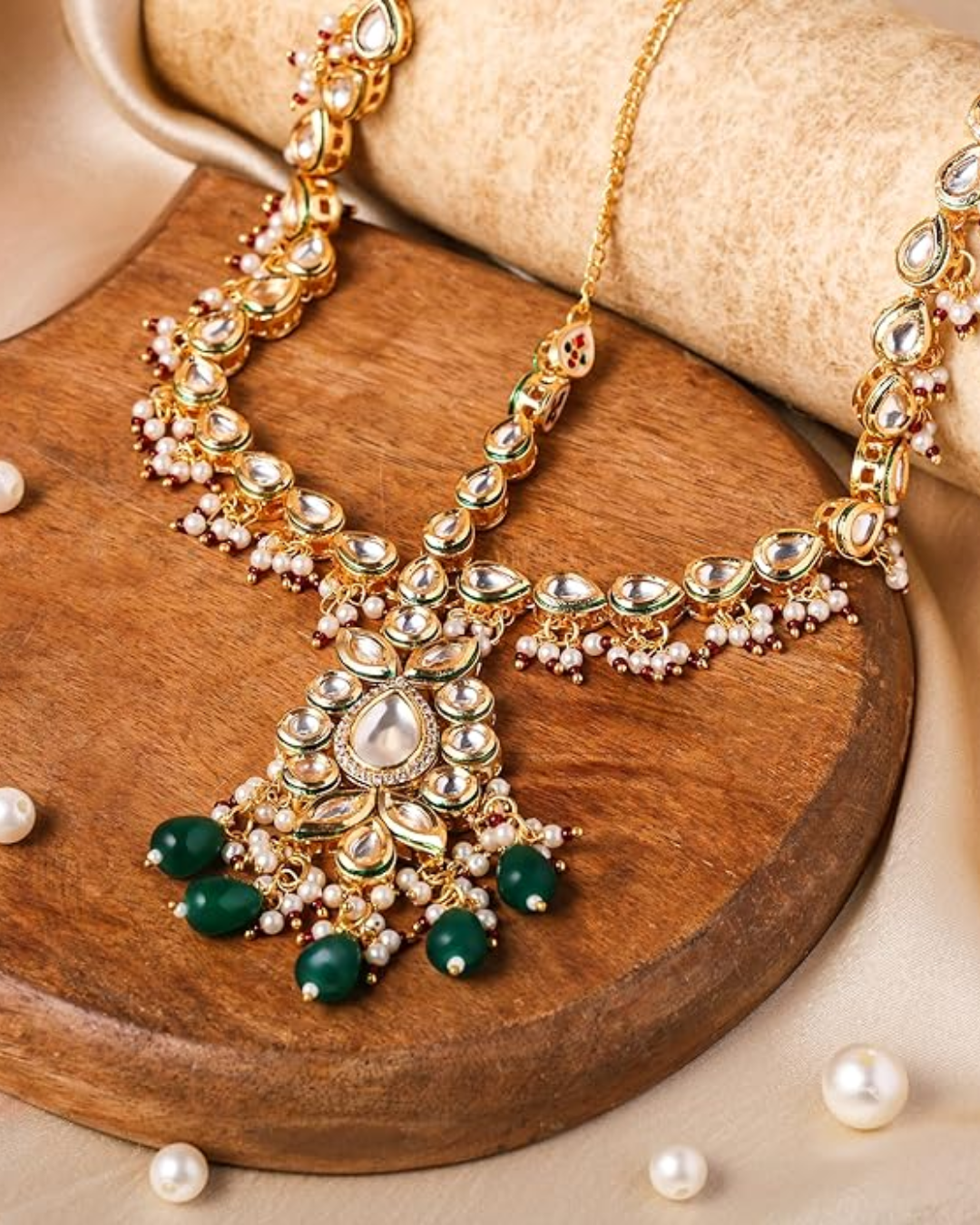 Green Kundan Mathapatti/ Sheeshfool
