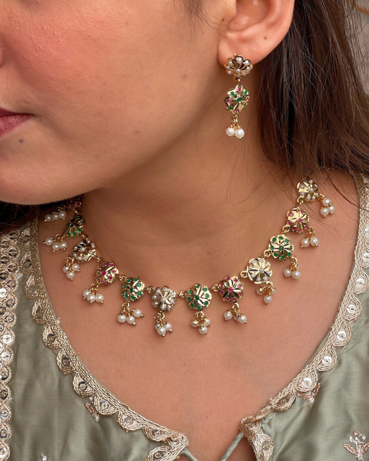 Multicolour Jadau Stone Necklace Set