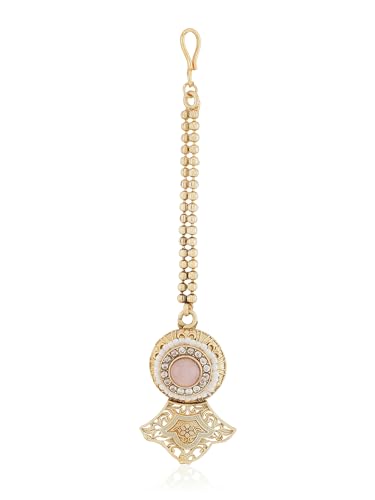 Temple Gold & Pastel Collar Necklace Set with Maang Tikka