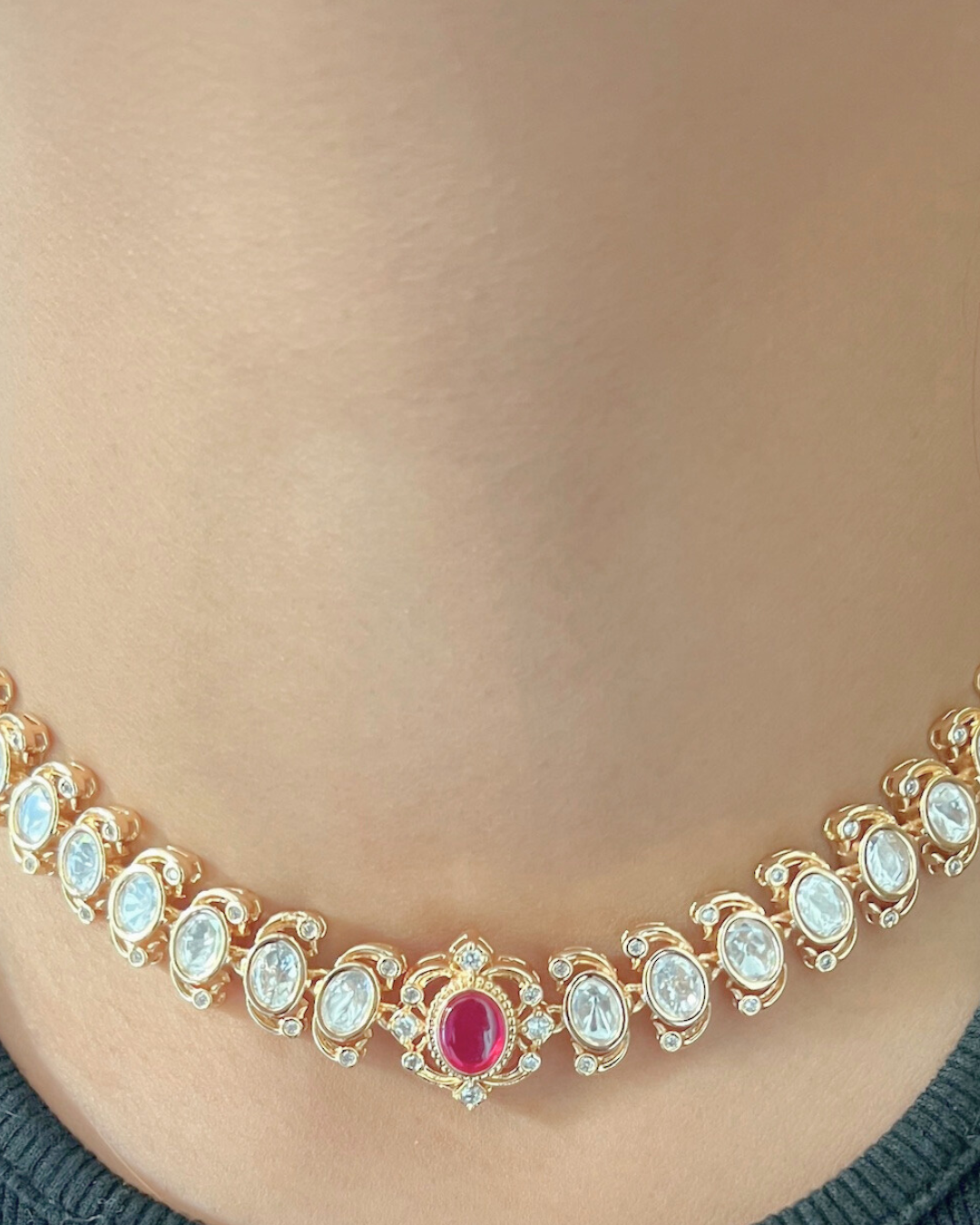 Sleek Ruby Rose Gold Moissanite Necklace