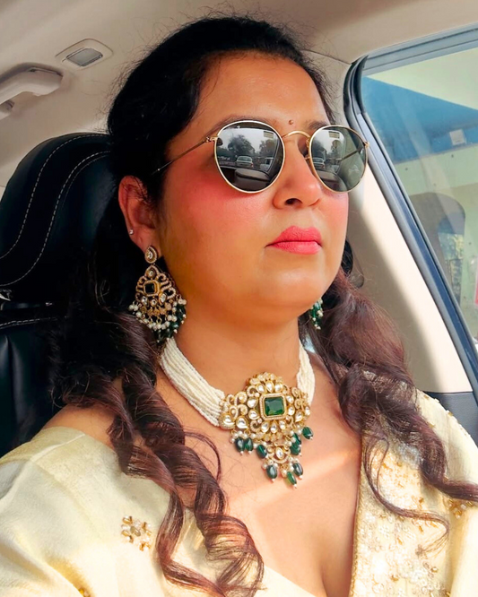 Two-Tone Moissanite Kundan Choker with White Pearls