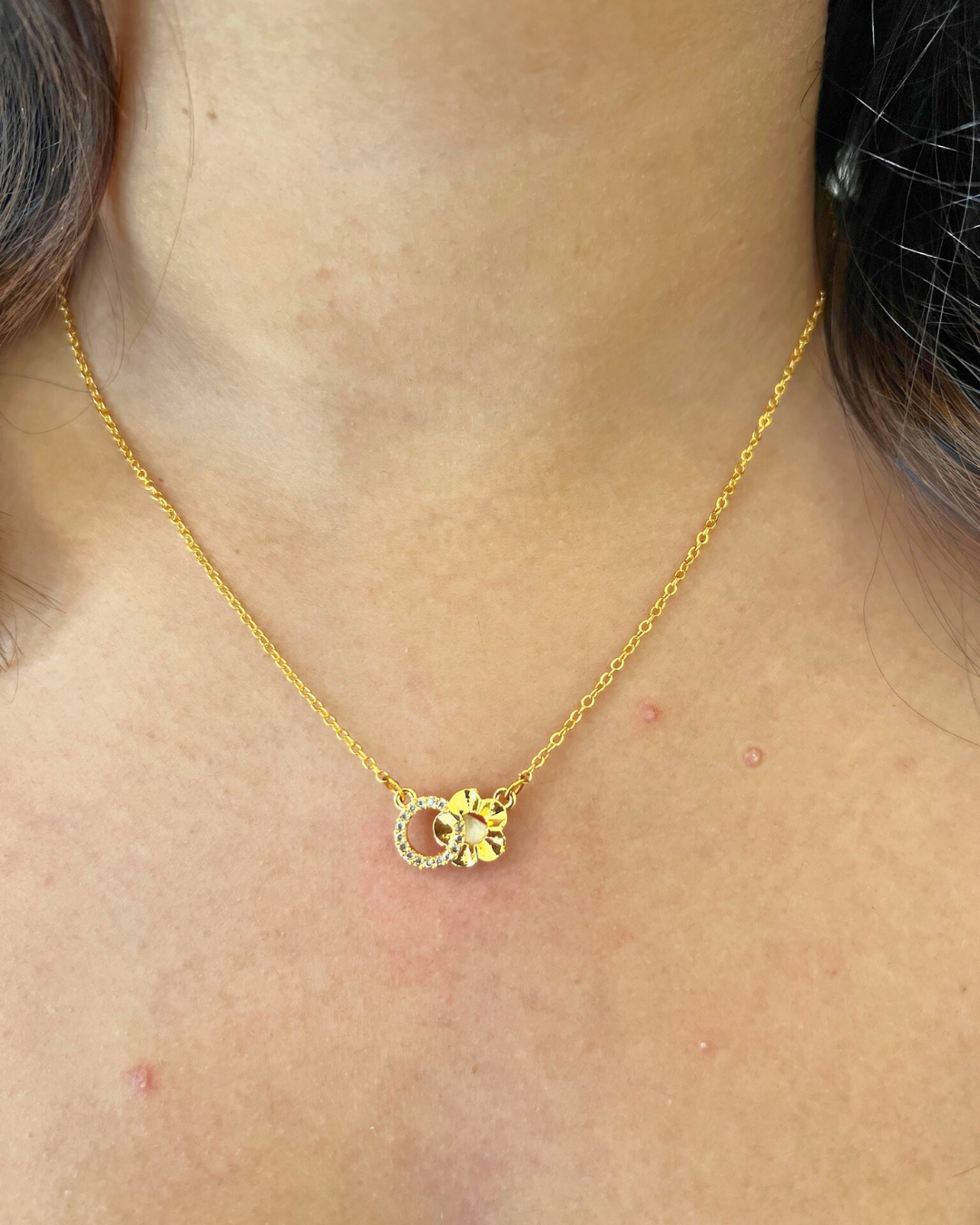 Dainty Crystal Studded Floral Pendant