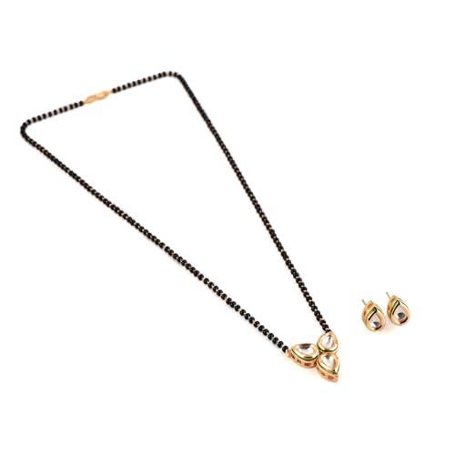 Jewellity Kundan Gold Mangalsutra Set with Sleek Pendant and Studs, Light Weight, For Women MSK-5277