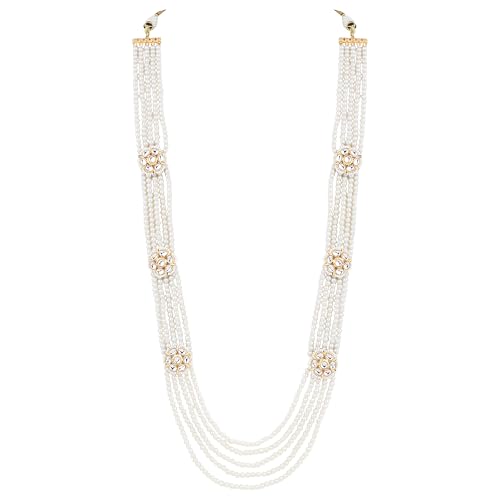 Jewellity White Pearls Kundan Long Necklace Set, Gold Plated, with Stud Earrings For Women/Girls NSK-5258