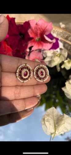 Jewellity Ruby Pink Stone with White Pearls Ethnic/Traditional/Stud Earrings for Women/Girls ERG-1107